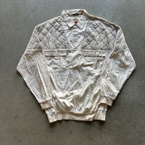 Vintage 90s Color Works Shirt Jacket Size 2XLT Tall Cream Quilted Pullover Boho